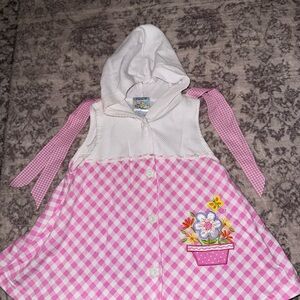 Pink and White Checkered Kids Hooded Dress vintage 3t